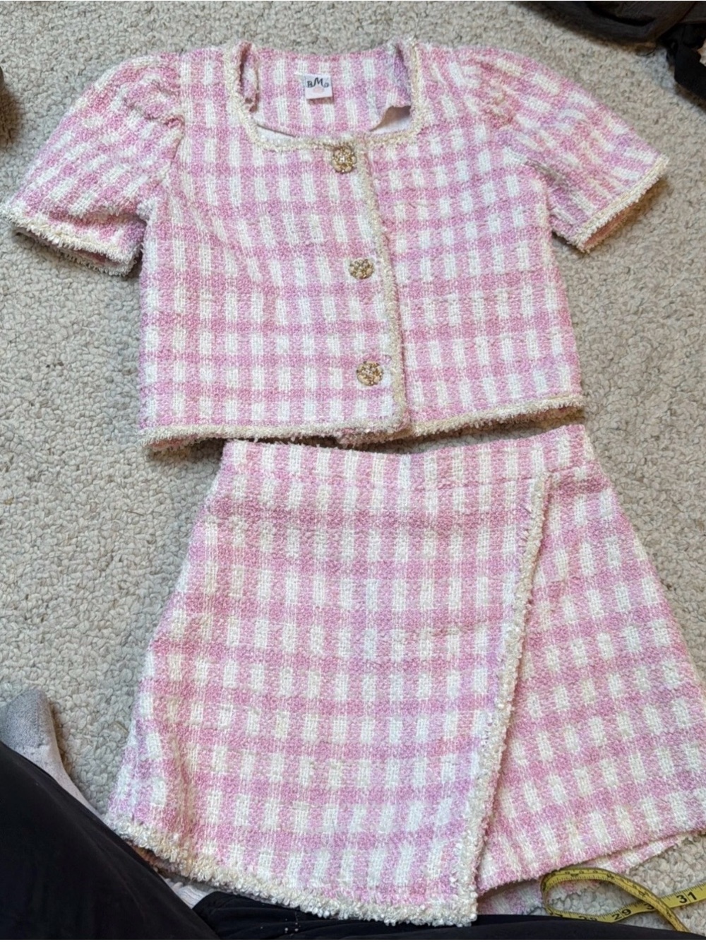 Girls Suit Tweed Pink Boucle Skort Skirt Wrap 8 10 Lola And Boys Style Worn 1x